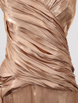 Champagne Halter Ruched Maxi Dress by ALE AVENA – styled look