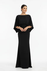 Batwing Sleeve Ruched Maxi Dress with Pockets by ALE AVENA – ruching detail