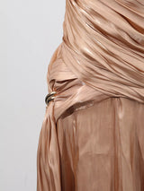 Champagne Halter Ruched Maxi Dress by ALE AVENA – skirt drape