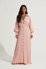 Textured Button-Down Maxi Dress in purple by ALE AVENA – front view