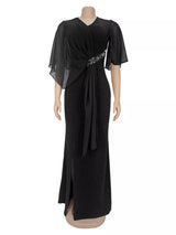 V-Neck Flutter Sleeve Maxi Dress by ALE AVENA – full length view