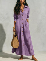 Textured Button-Down Maxi Dress by ALE AVENA – full length view