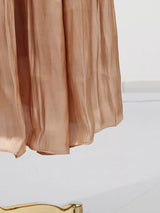 Champagne Halter Ruched Maxi Dress by ALE AVENA – fabric detail