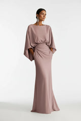 Batwing Sleeve Ruched Maxi Dress with Pockets by ALE AVENA – pocket detail