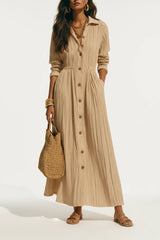 Textured Button-Down Maxi Dress by ALE AVENA – pocket detail