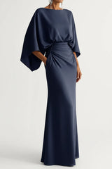 Batwing Sleeve Ruched Maxi Dress with Pockets in brown by ALE AVENA – front view