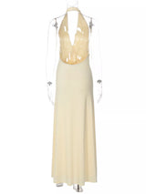 Split Backless Halter Neck Maxi Dress by ALE AVENA – rear detail