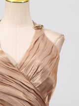 Champagne Halter Ruched Maxi Dress by ALE AVENA – close-up detail