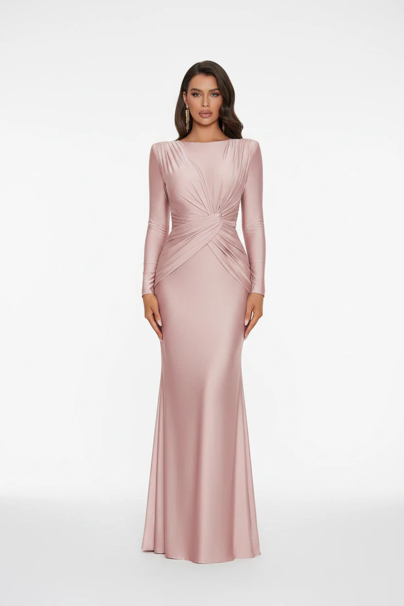 Twisted Long Sleeve Maxi Dress in pink by ALE AVENA – front view