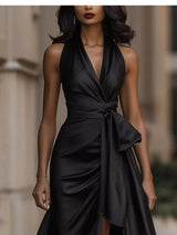 Ruffled Halter Neck Belted Maxi Dress by ALE AVENA – fabric detail