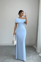 One-Shoulder Ruched Maxi Dress by ALE AVENA – shoulder detail
