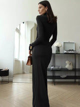 Turtleneck Tie-Waist Long Sleeve Maxi Dress by ALE AVENA – colour options