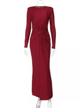 Twisted Long Sleeve Maxi Dress in brown by ALE AVENA – side view
