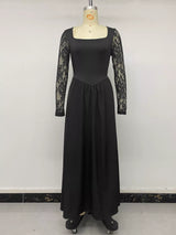 Sheer Sleeve Lace Maxi Dress by ALE AVENA – neckline detail