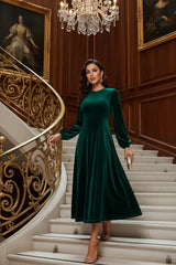 Emerald Green Velvet Maxi Dress by ALE AVENA – balloon sleeve detail