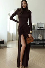Turtleneck Tie-Waist Long Sleeve Maxi Dress by ALE AVENA – tie waist detail