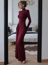 Turtleneck Tie-Waist Long Sleeve Maxi Dress by ALE AVENA – styled look