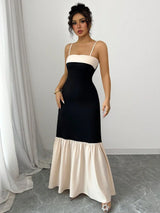 Two-Tone Spaghetti Strap Maxi Dress by ALE AVENA – tiered ruffle hem detail