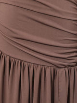 Mocha Brown Asymmetric Draped Maxi Dress by ALE AVENA – sleeve detail