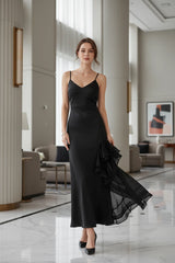 Ruffle Slit Maxi Dress by ALE AVENA – spaghetti strap detail