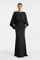 Batwing Sleeve Ruched Maxi Dress with Pockets by ALE AVENA – side view