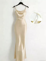 Pearl Strap Cowl Neck Satin Maxi Dress in black by ALE AVENA – front view