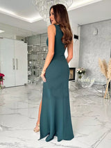 V-Neck Ruched High Slit Maxi Dress by ALE AVENA – side view