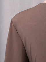 Mocha Brown Asymmetric Draped Maxi Dress by ALE AVENA – close-up detail