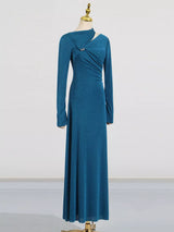 Teal Cutout Ruched Long Sleeve Maxi Dress by ALE AVENA – back view