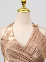 Champagne Halter Ruched Maxi Dress by ALE AVENA – waist detail