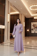 V-Neck Balloon Sleeve Ruched Maxi Dress in lavender by ALE AVENA – front view