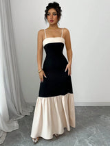 Two-Tone Spaghetti Strap Maxi Dress by ALE AVENA – strap and neckline detail