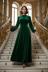 Emerald Green Velvet Maxi Dress by ALE AVENA – mock neck detail