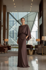 Batwing Sleeve Ruched Maxi Dress with Pockets by ALE AVENA – size chart