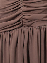 Mocha Brown Asymmetric Draped Maxi Dress by ALE AVENA – styled look