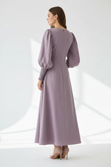 V-Neck Balloon Sleeve Ruched Maxi Dress by ALE AVENA – size chart