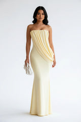 Draped Asymmetric Maxi Dress in cream by ALE AVENA – front view