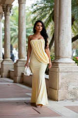 Draped Asymmetric Maxi Dress by ALE AVENA – model wearing