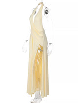 Split Backless Halter Neck Maxi Dress by ALE AVENA – close-up detail