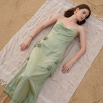 Sage Satin Halter Maxi Dress with 3D Floral Detail