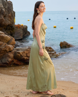 Sage Satin Halter Maxi Dress by ALE AVENA – halter neckline detail