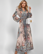 Floral Print Puff Sleeve Belted Button-Down Maxi Dress