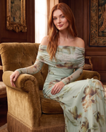 Floral Print Off-Shoulder Ruched Long Sleeve Maxi Dress