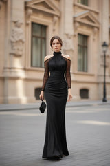Cold Shoulder Ruched Mesh Sleeve Maxi Dress by ALE AVENA – mesh sleeve detail