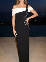 One-Shoulder Rhinestone Butterfly Maxi Dress by ALE AVENA – back view