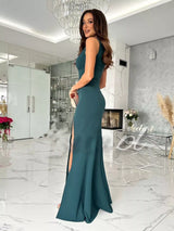 V-Neck Ruched High Slit Maxi Dress by ALE AVENA – back view