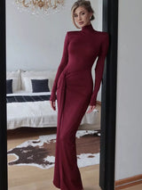 Turtleneck Tie-Waist Long Sleeve Maxi Dress by ALE AVENA – hemline detail