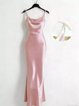 Pearl Strap Cowl Neck Satin Maxi Dress by ALE AVENA – pearl strap detail