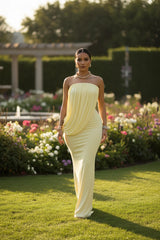 Draped Asymmetric Maxi Dress in green by ALE AVENA – front view