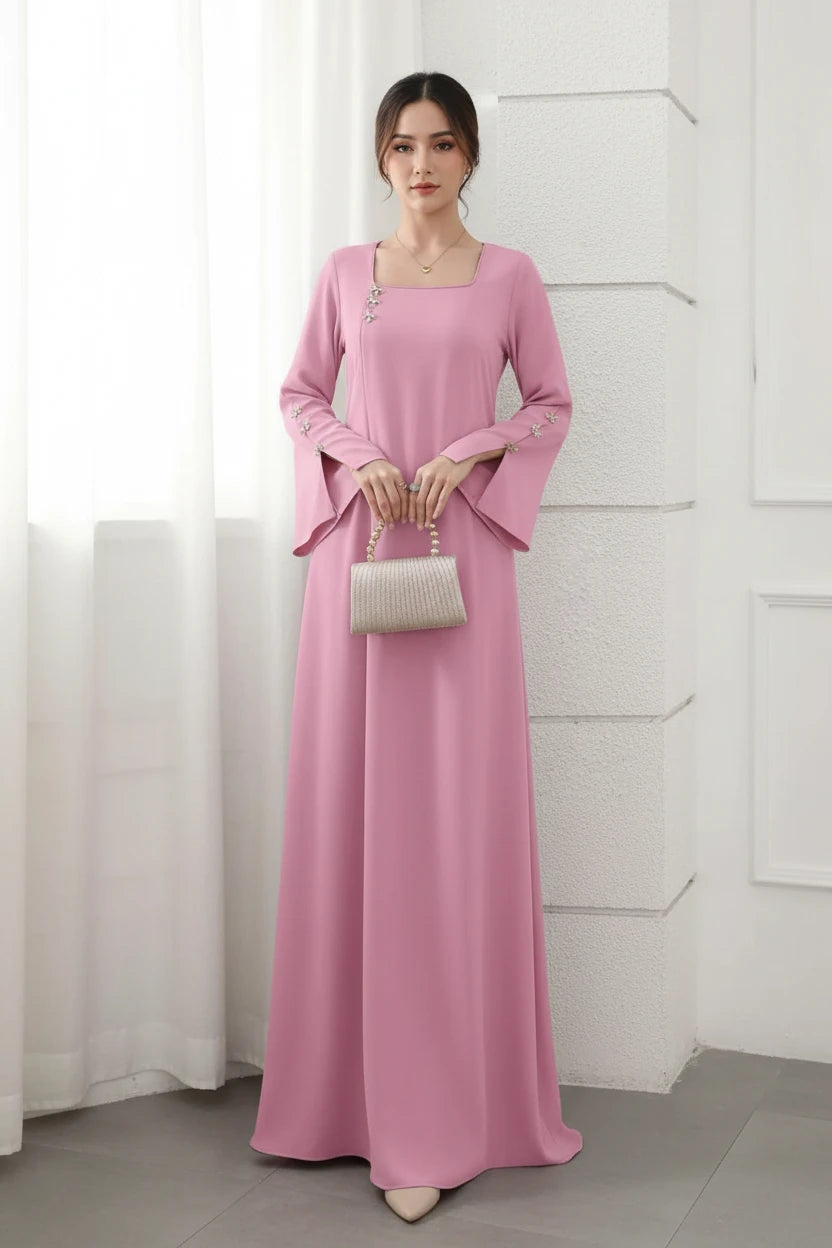 Square Neck Long Sleeve Maxi Dress in dusty pink by ALE AVENA – front view